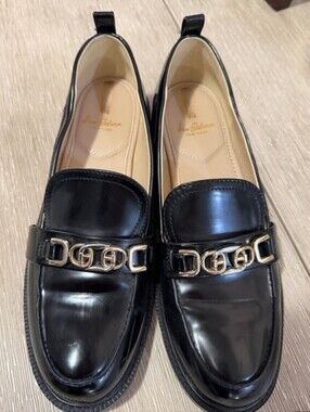 Sam Edelman Christy black silver gold buckle flats loafers 8.5